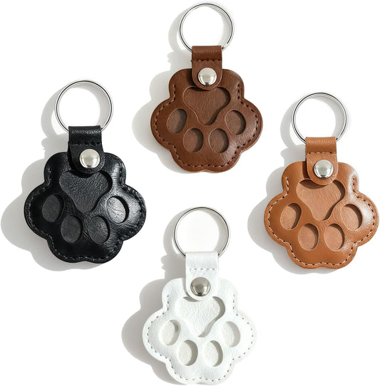 4Pcs Pet Paw Shape Leather Keychains, Handmade Fur Keepsake for Cats and Dogs, Unique Pet Hair Memorial Key Rings, Cute Fur Storage Gifts for Bags and Handbags (Dark Colors)