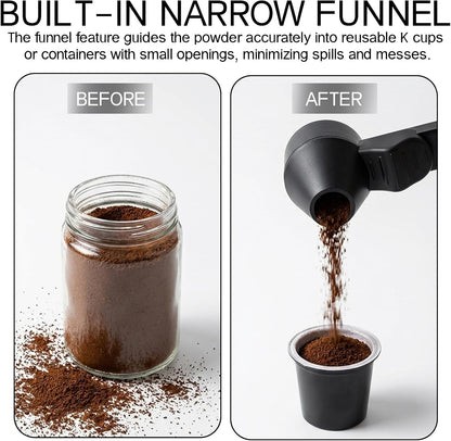 2 Pieces Coffee Scoop Funnel with Sliding Design - Mess-Free Measuring for Ground Coffee, Protein Powder, Milk Powder - Reusable K Cup Refillable - Portable for Home, Coffee Bar, Kitchen
