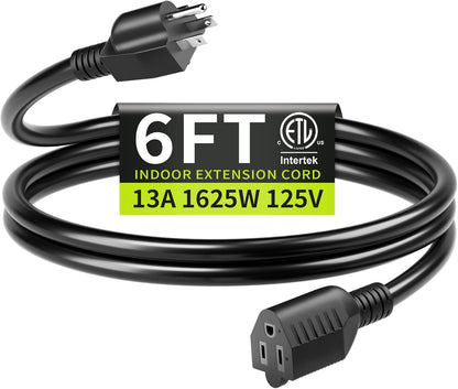 16/3 Black Extension Cord 6 FT Indoor, Short Extension Cord