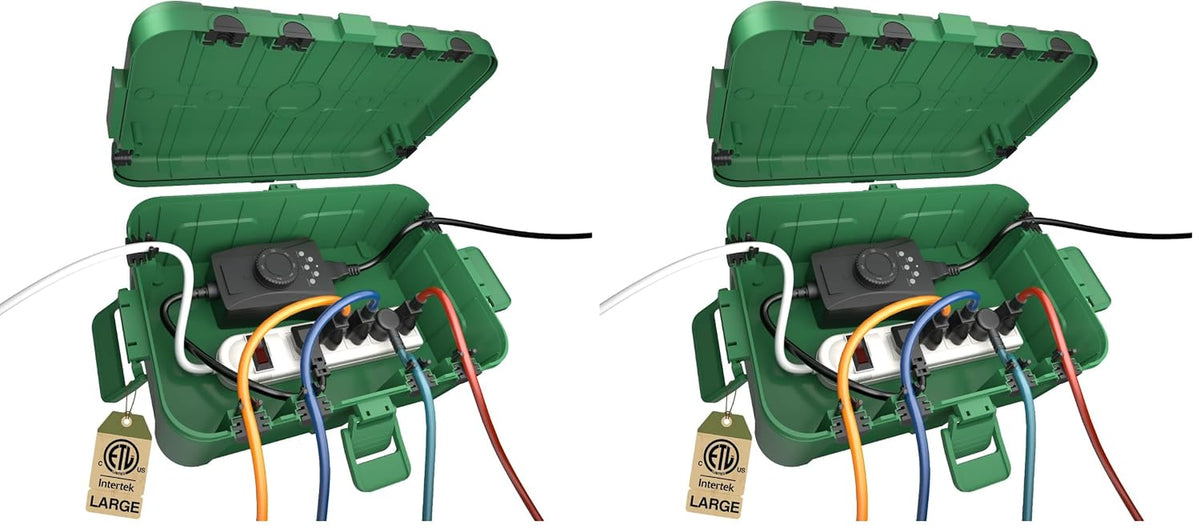 Large Outdoor Electrical Box (12.5 X 8.5 X 5 Inch), IP54 Waterproof Outdoor Extension Cord Cover Weatherproof, Protect Outlet, Plug, Socket, Timer, Power Strip,Green (Pack of 2)