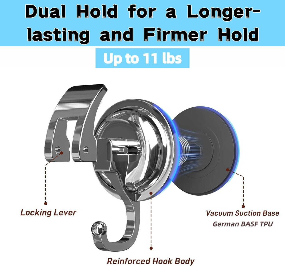 Heavy Duty Suction Cup Hooks Waterproof Wreath Hanger 2 Pack Silver