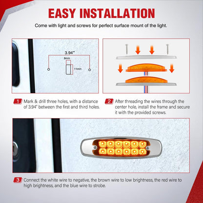 6.3" Amber Rectangle Side Marker Light with High Low Strobe