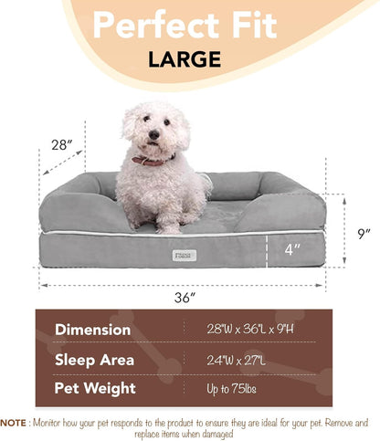 Orthopedic Dog Bed, Memory Foam Pet Sofa, Calming Dog Couch, Water Resistant Pet Bed, Washable Cover, Non-Slip Bottom, Chester, Cocoa Brown, 36" X 28" X 9"