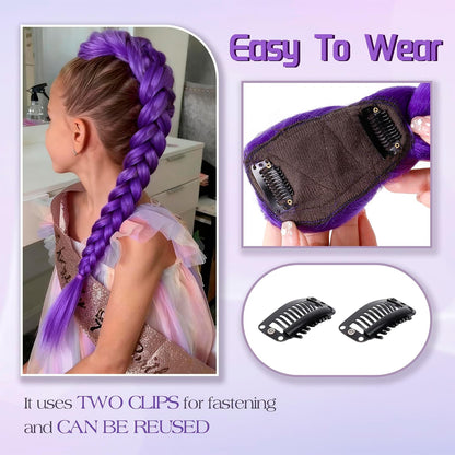 Long Purple Braids Ponytail 26 Inch Clip in Pre Braiding Purple Hair
