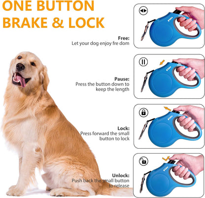 Retractable Dog Leash with Dispenser and Poop Bags, 16 Ft, Blue