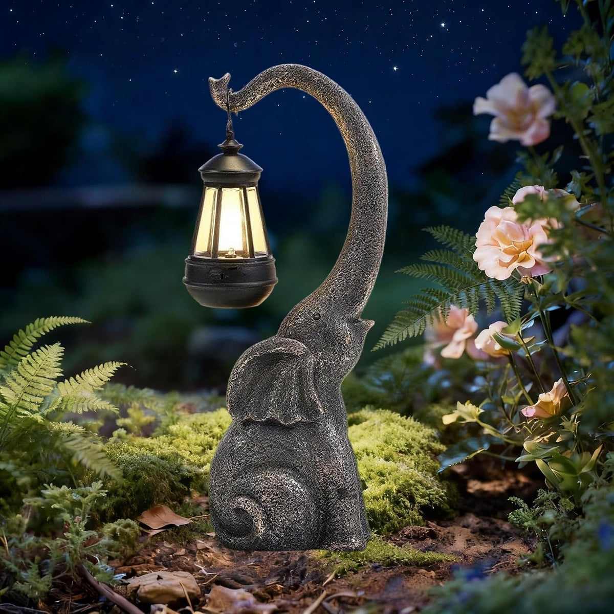 Elephant Statue, Elephant Garden Statue with Solar Light, Elephant Decor, Outdoor Elephants Statue, Elephants Gifts for Mom