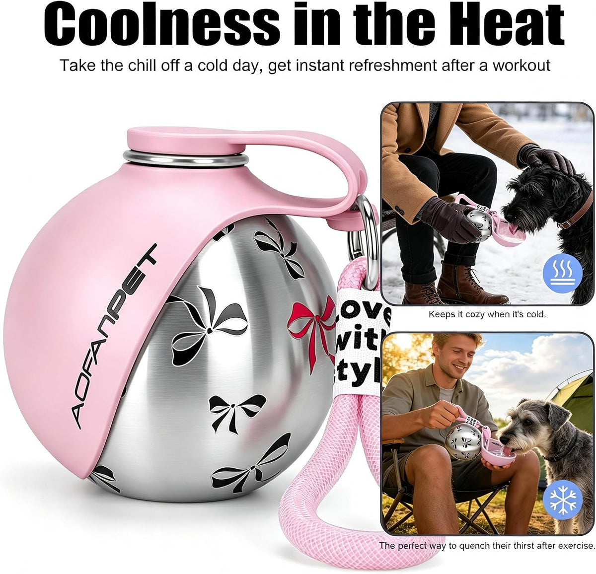 Portable Dog Water Bottle 10Oz Stainless Steel Travel Bowl