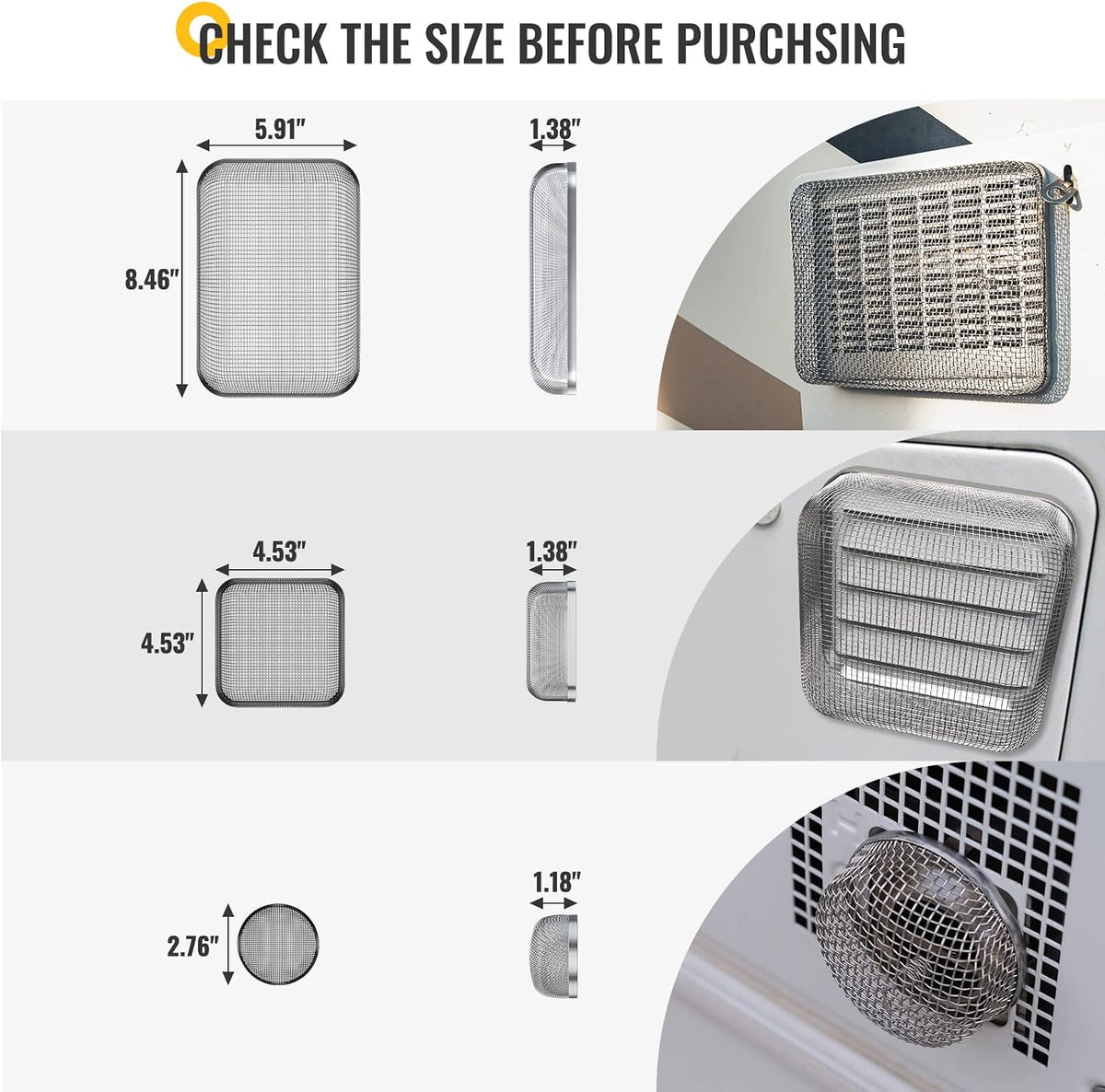 RV Furnace Vent Screen,Rv Trailer Water Heater Cover Stainless Steel Circle Mesh Screen RV Accessories RV Parts 2 Packs…