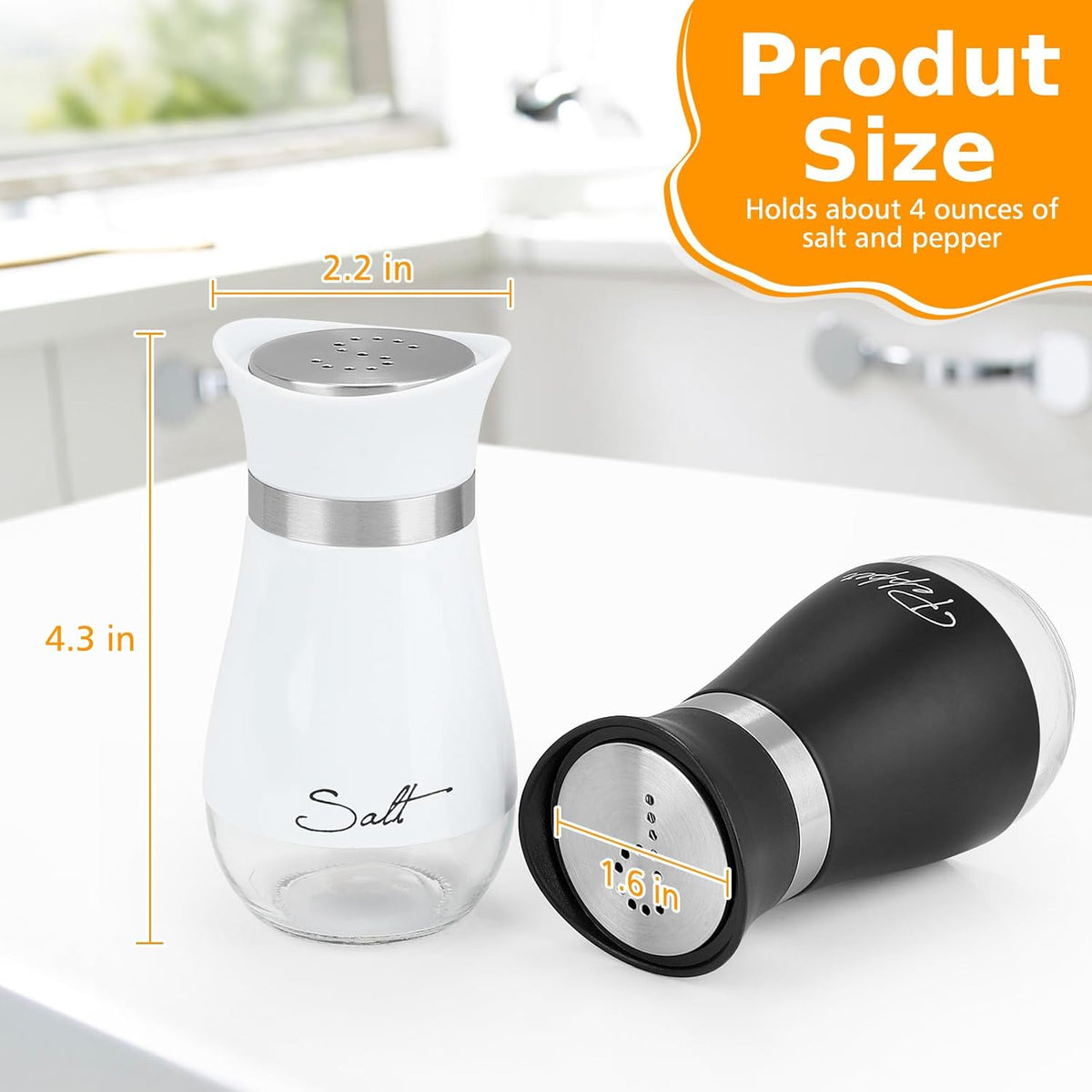 Salt and Pepper Shakers Set, 4 Oz Stainless Steel Salt Pepper Shaker Containers with Glass Bottom for Kitchen Cooking, BBQ, Bar, Table, RV, Camp