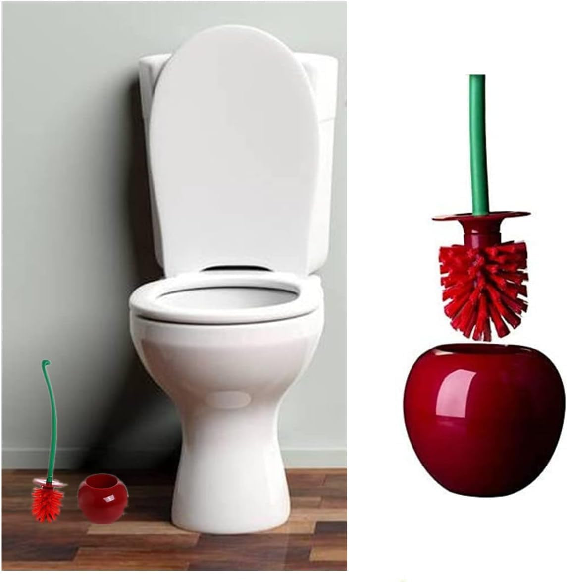 Cherry Toilet Brush and Holder, Cute Design, Premium Quality Household Toilet Bowl Brush with Solid Handle and Durable Bristles for Bathroom Cleaning