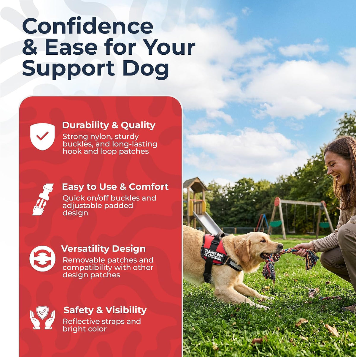 Service Dog in Training Vest Harness, XL 30-39 in Red