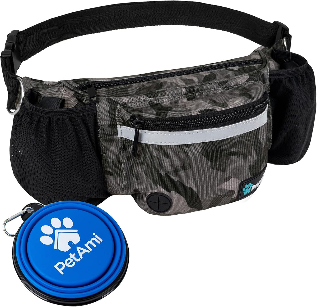 Dog Fanny Pack, Treat Pouch for Dog Walking Training, Camo Black
