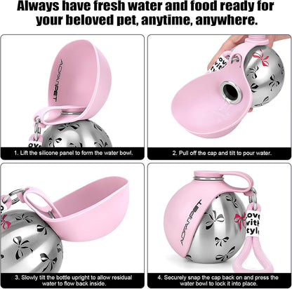 Portable Dog Water Bottle 10Oz Stainless Steel Travel Bowl