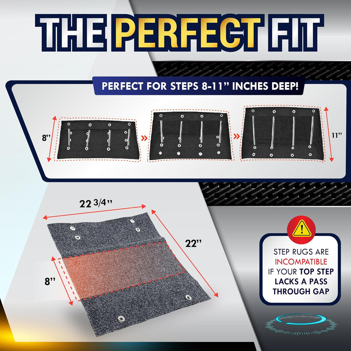 RV Step Covers 3 Pack | 23-Inch Wide Camper Step Covers Fit 8-11" Deep Stairs | Gray RV Stair Covers | Straight RV Step Carpet | Keep Your RV Cleaner with Our RV Stair Carpet!