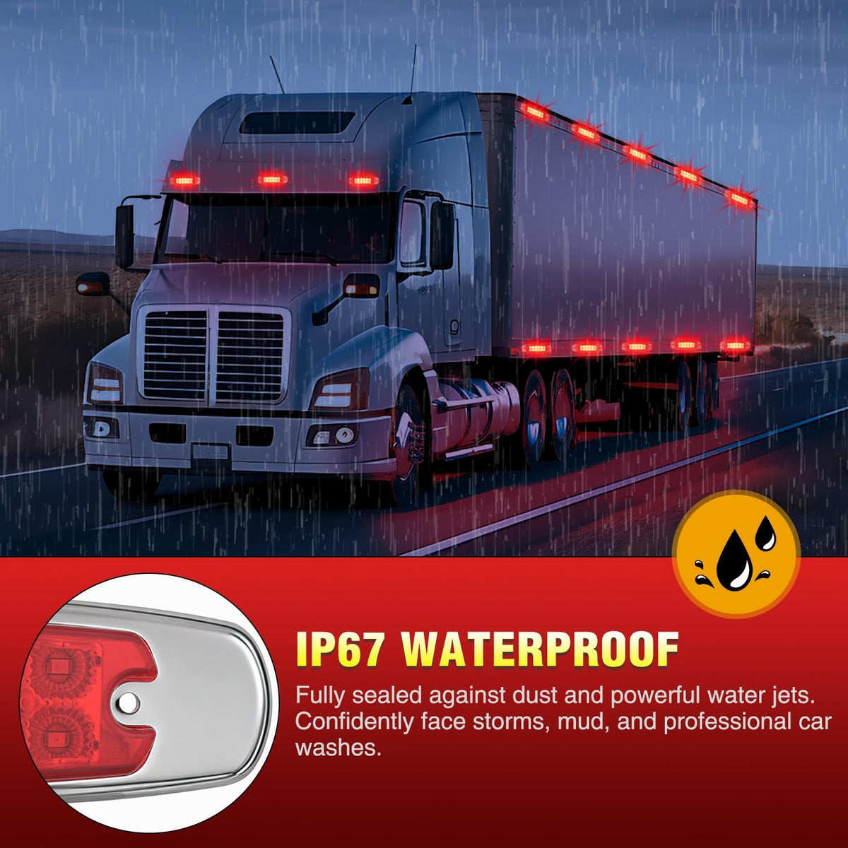 6.3" Red Rectangle Side Marker Light with High Low Strobe