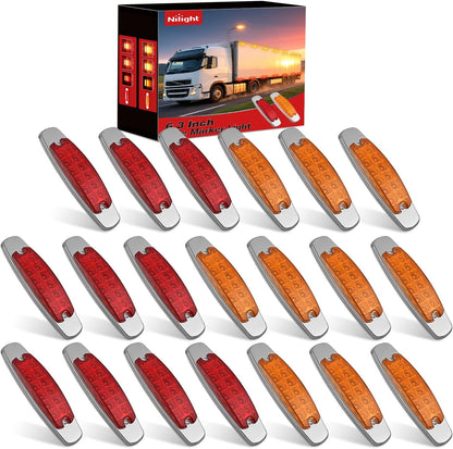 6.3" Amber Red Rectangle Side Marker Light with High Low Strobe