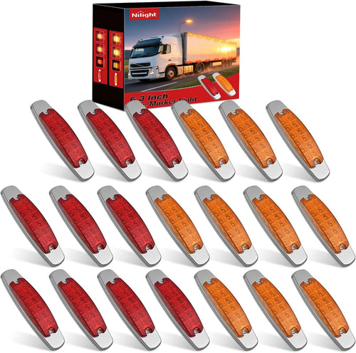 6.3" Amber Red Rectangle Side Marker Light with High Low Strobe