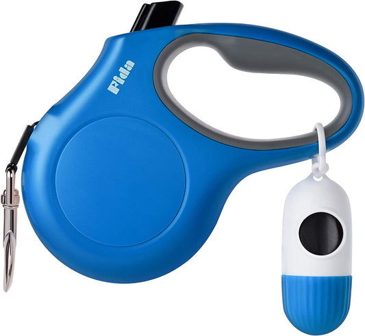 Retractable Dog Leash with Dispenser and Poop Bags, 16 Ft, Blue