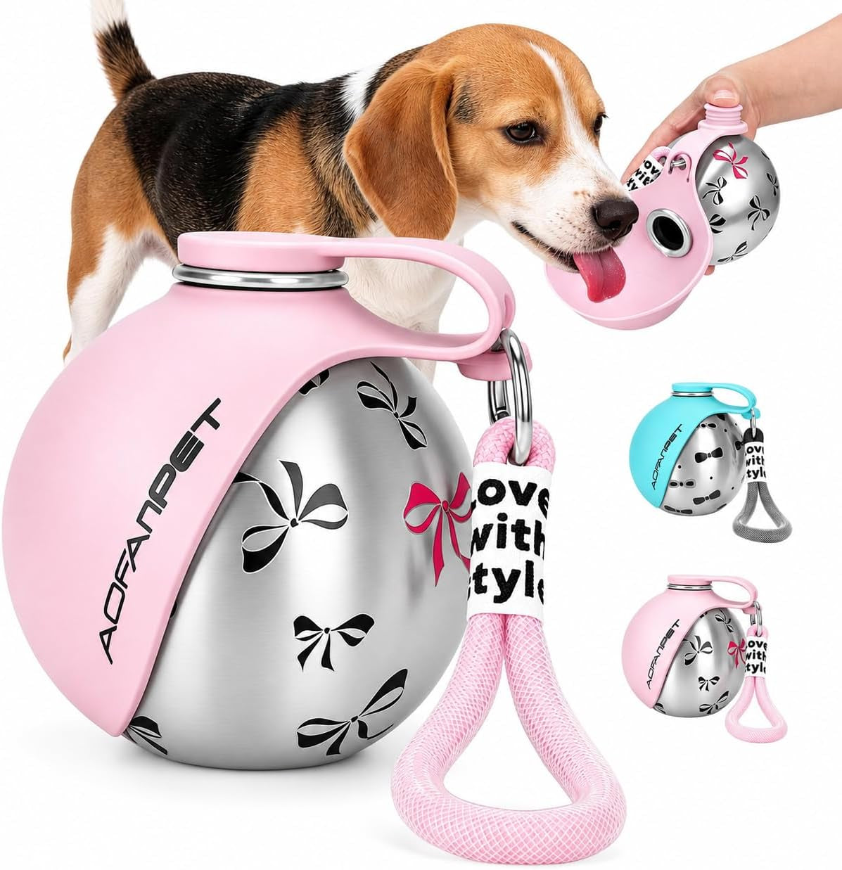 Portable Dog Water Bottle 10Oz Stainless Steel Travel Bowl